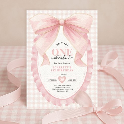 Elegant ONEderful Pink Bow Girl 1st Birthday