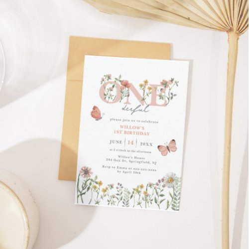 Elegant Onederful Wildflower 1st Birthday Invitation