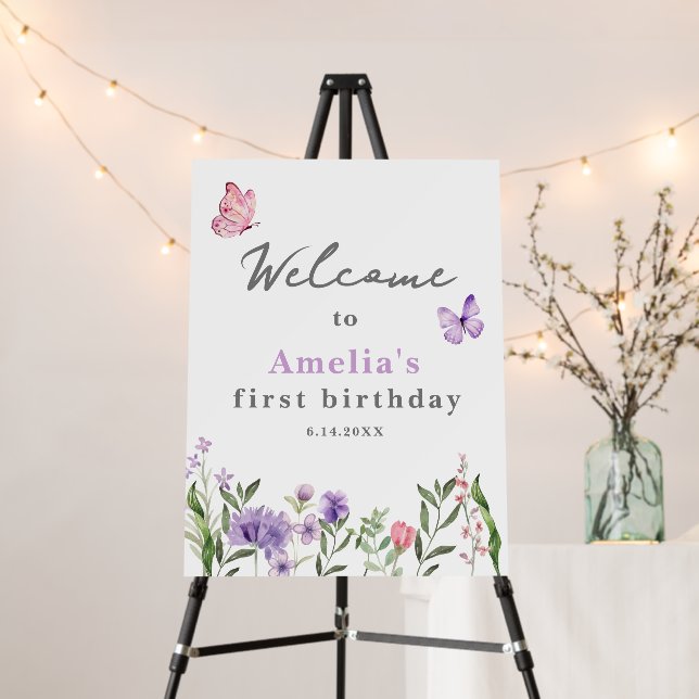 Elegant Onederful Wildflower 1st Birthday Welcome Foam Board (In Situ (Stand))