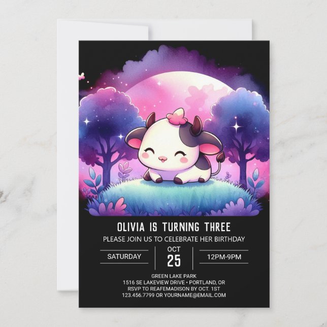 Elegant Online Cow Birthday Invitation (Front)