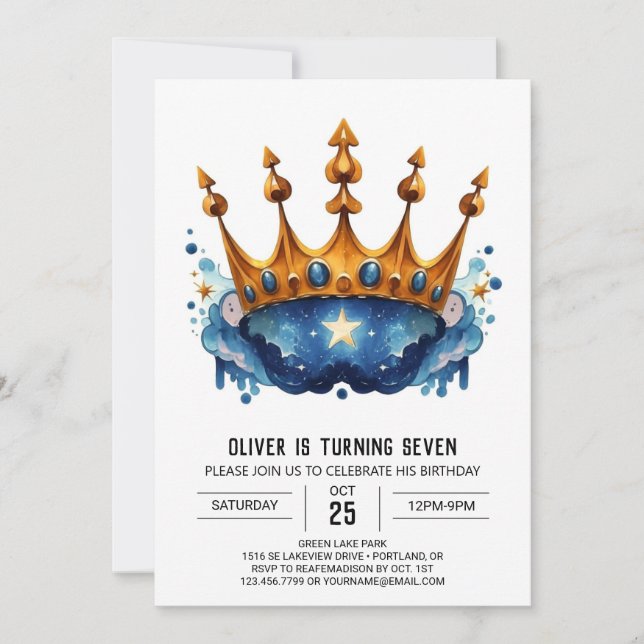  Elegant Online Prince Crown Birthday Invitation (Front)
