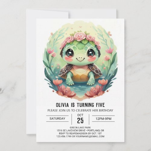 Elegant Online Turtle Girl Birthday Invitation