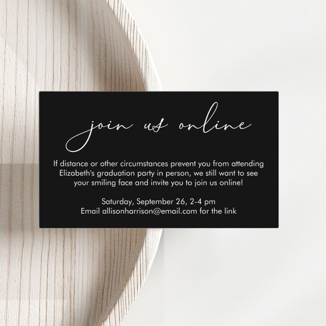 Elegant Online Virtual Black Graduation Party Enclosure Card (Creator Uploaded)