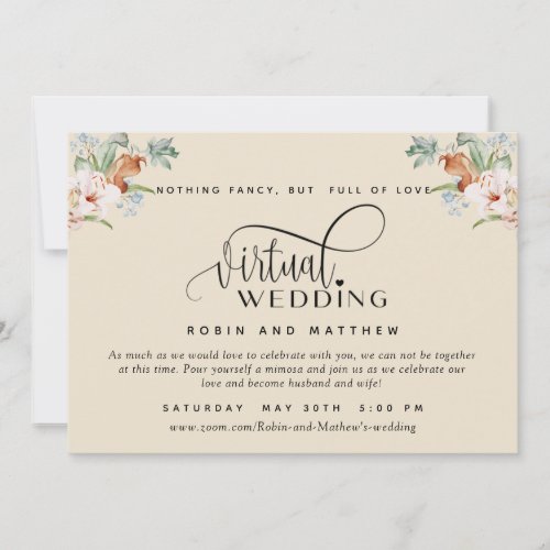 Elegant Online Virtual Earth Tones Beige Wedding Invitation