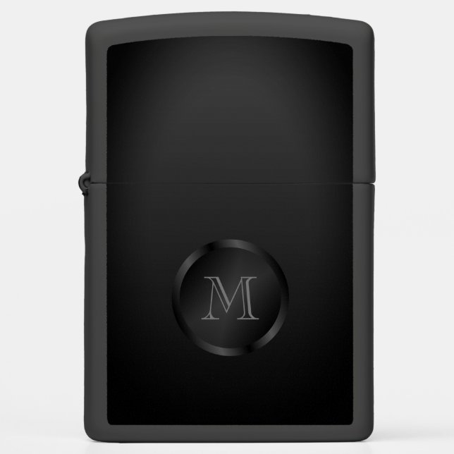 Elegant Only Black Gray Monogram Zippo Lighter (Front)