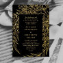 Elegant Onyx Black Tuxedo Gold Wreath Wedding Foil Invitation