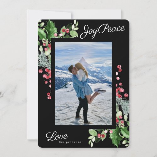  Elegant Onyx  Joy Peace Love  Black Editable Holiday Card