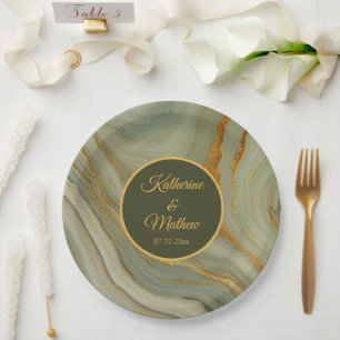 Elegant Onyx Stone With Gold Paper Plates