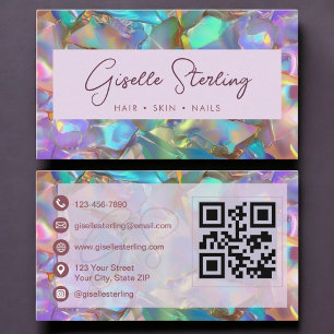 Elegant Opal Gemstone Modern QR Code Business Card