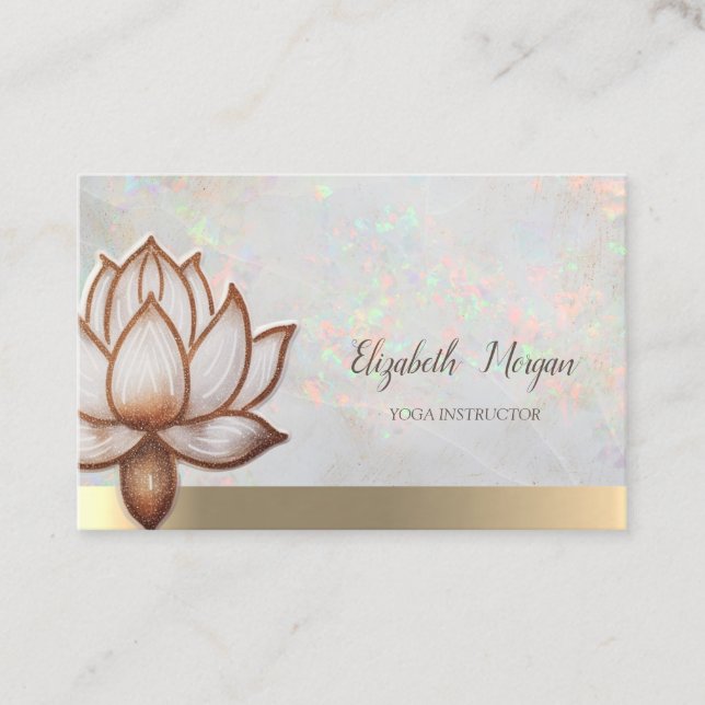 Elegant Opal Holographic Gold,Brown Lotus, Yoga  Business Card (Front)