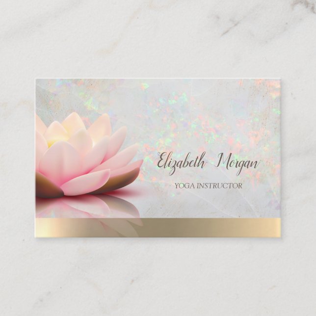 Elegant Opal Holographic Gold,Lotus, Yoga  Business Card (Front)