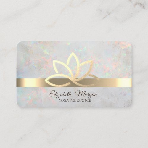 Elegant Opal HolographicGold StripeGold Lotus  Business Card