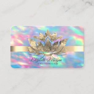 Elegant Opal Holographic,Gold Stripe,Lotus Business Card