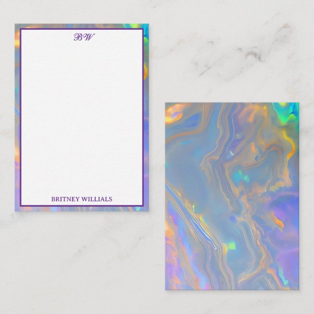 Elegant opal Monogram Initial Stationery  Note Card (Front/Back)
