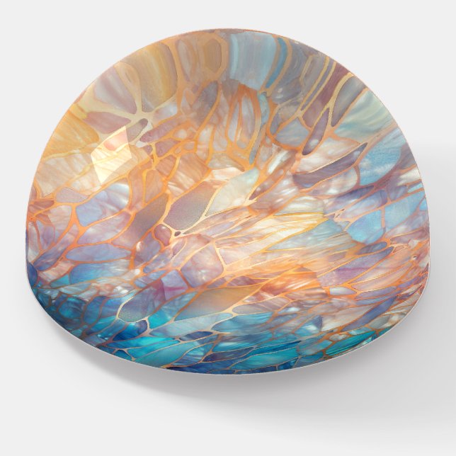 Elegant Opal Prism Gemstone Inspired Pattern Paperweight (Angled)