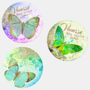 Elegant Opal Silver Golden Butterflies Labels