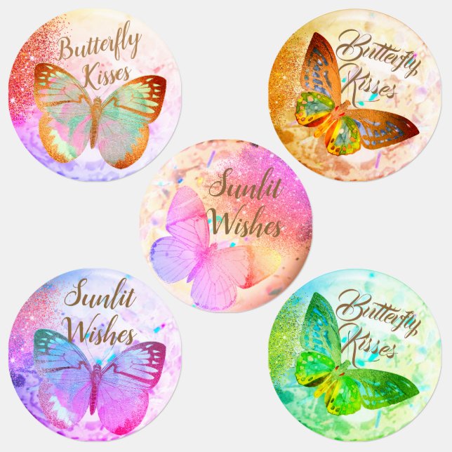 Elegant Opal Silver Golden Butterflies Labels (Group)
