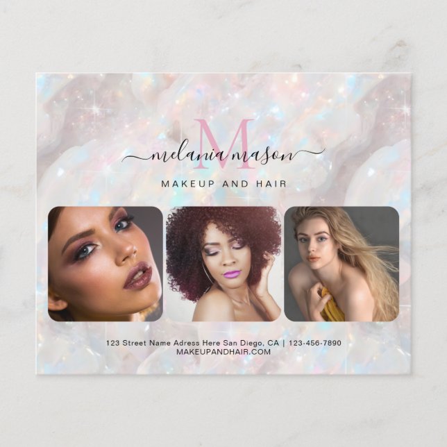 Elegant Opal Stone Makeup Artist Photo Flyer (Front)