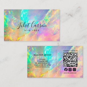 Elegant Opal Stone Script Calligraphy QR Code Business Card