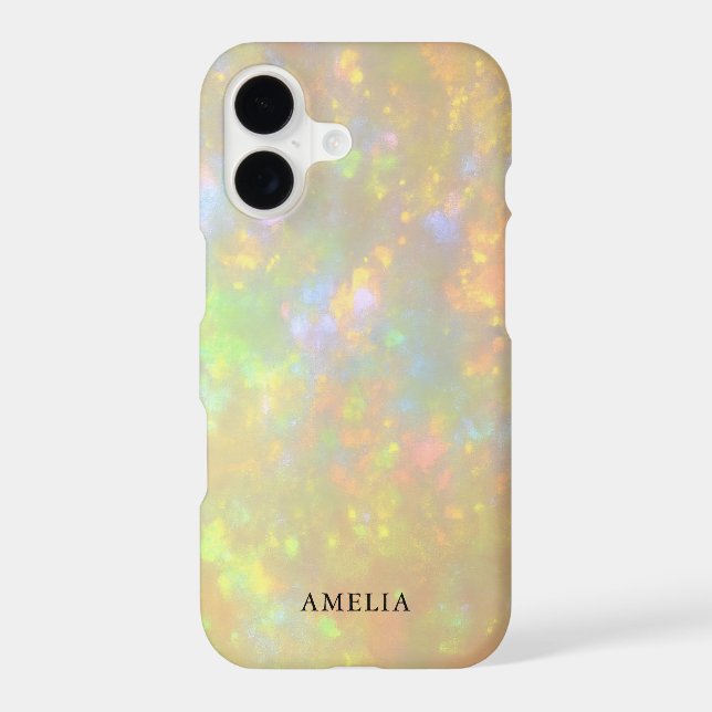 Elegant Opal Stone Texture Modern Custom Name Iphone Case (Back)
