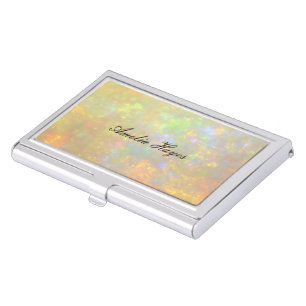 Elegant Opal Stone Texture Modern Script Business Card Case