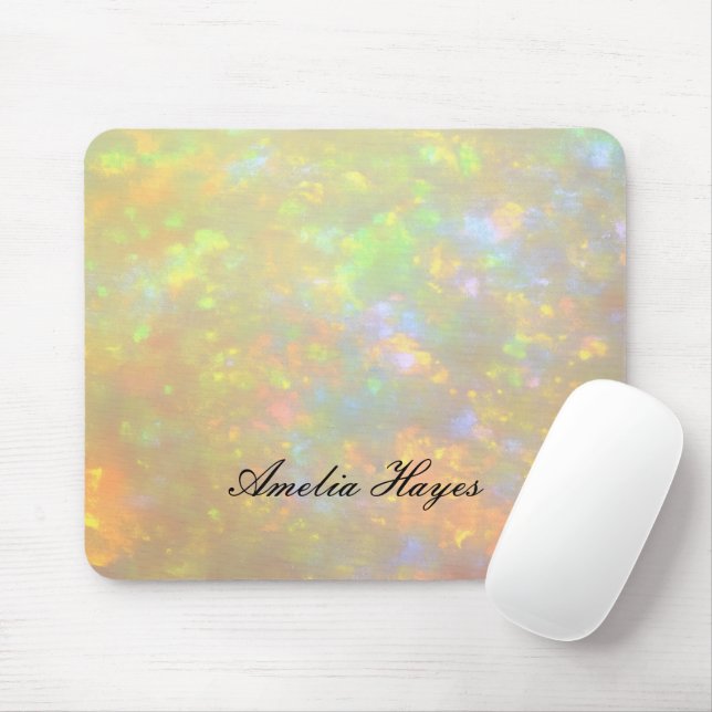 Elegant Opal Stone Texture Modern Script Custom Mouse Pad (With Mouse)