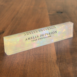 Elegant Opal Stone Texture Professional Custom Desk Name Plate
