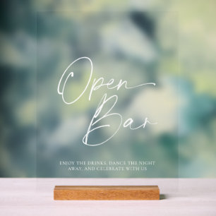 Elegant Open Bar Acrylic Sign