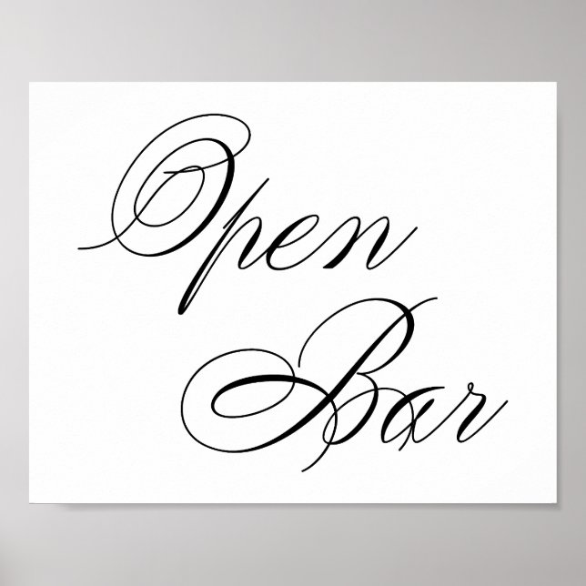 Elegant Open Bar Black Script | Horizontal Table Poster (Front)