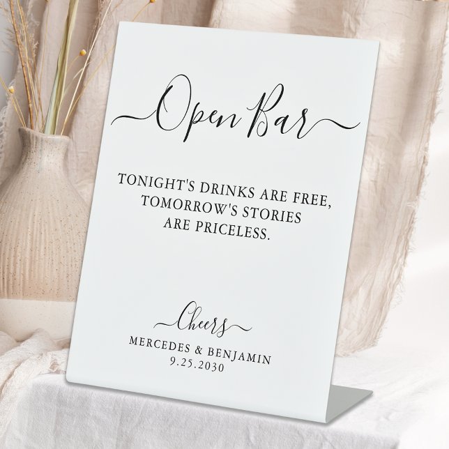 Elegant Open Bar Calligraphy Personalized Wedding  Pedestal Sign (Creator Uploaded)