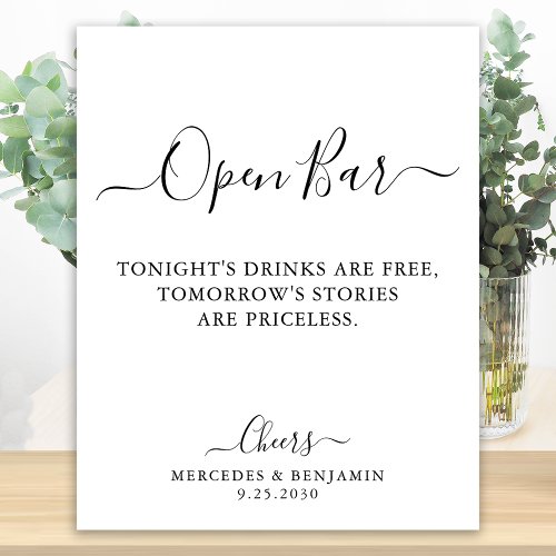 Elegant Open Bar Calligraphy Personalized Wedding  Poster