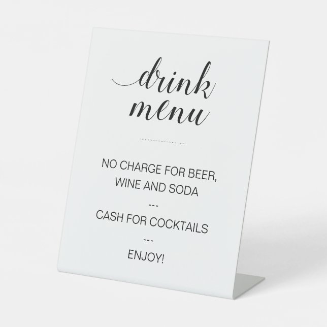 Elegant Open Bar Drink Menu Wedding Pedestal Sign (Front)