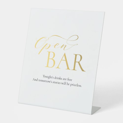 Elegant Open Bar Gold Calligraphy Wedding Pedestal Sign
