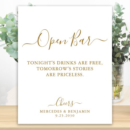 Elegant Open Bar Gold Script Personalized Wedding  Foam Board