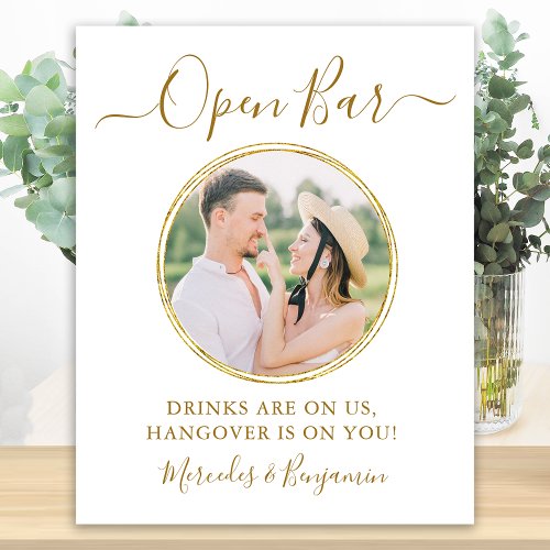 Elegant Open Bar Personalized Gold Photo Wedding Poster