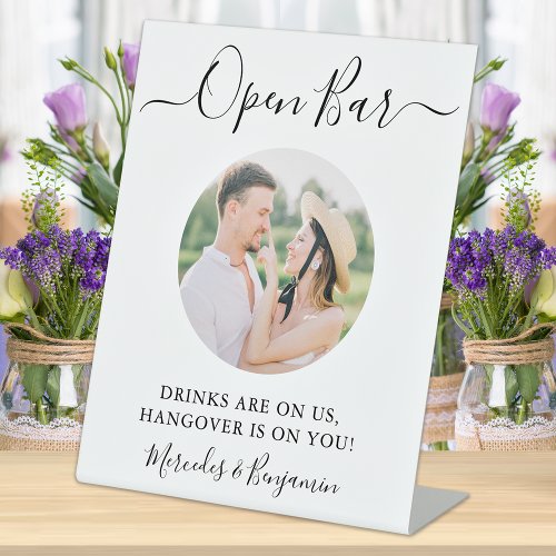 Elegant Open Bar Personalized Photo Wedding  Pedestal Sign