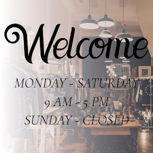 Elegant Open Hours Black Script Time Opening Window Cling