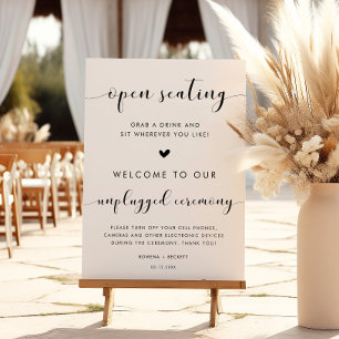 Elegant Open Seating and Unplugged Ceremony Sign