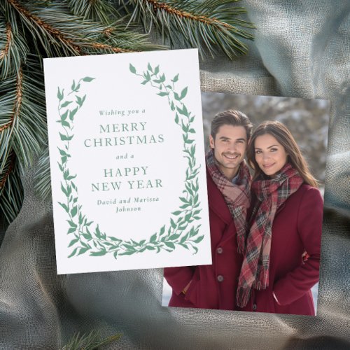 Elegant Open Wreath Merry Christmas Letterpress Photo Cards