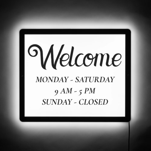 Elegant Opening Hours  Neon White and Black LED Sign