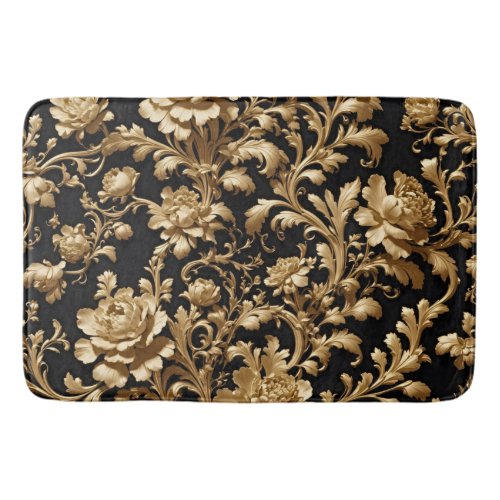 Elegant Opulence Black and Gold Flowers Flemish Bath Mat