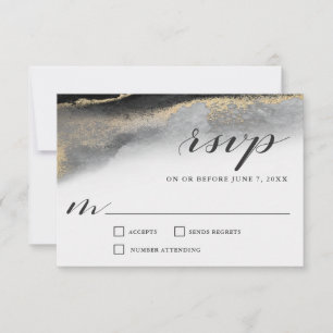 Elegant Opulence Black and Gold Marble Wedding RSVP Card