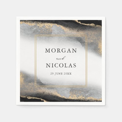 Elegant Opulence Black and Gold Modern Wedding Napkins