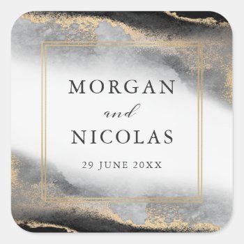 Elegant Opulence Black And Gold Wedding Square Sticker by Oasis_Landing at Zazzle