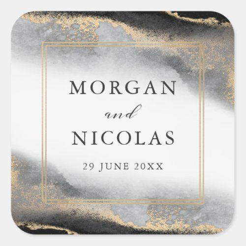 Elegant Opulence Black and Gold Wedding Square Sticker