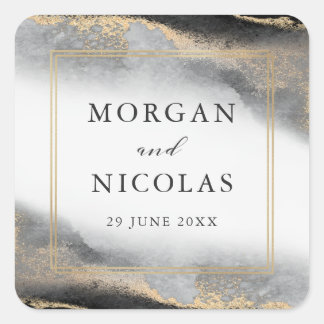 Elegant Opulence Black and Gold Wedding Square Sticker