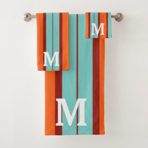 Elegant orang &red  blue monogram bath towel set