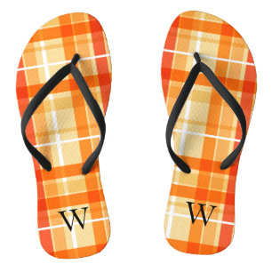 Elegant orang yellow Tartan Plaid Monogram Flip Flops