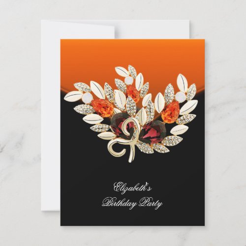 Elegant Orange Amber Jewel Birthday Party Invites