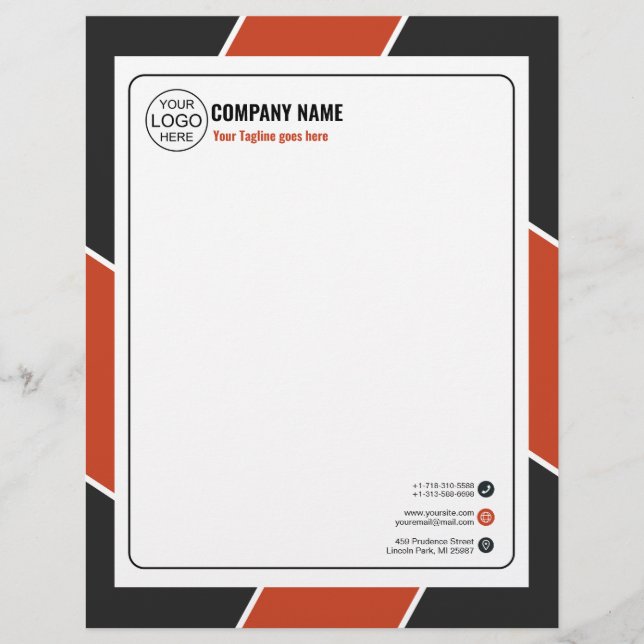 Elegant orange and black frame customized letterhead (Front)